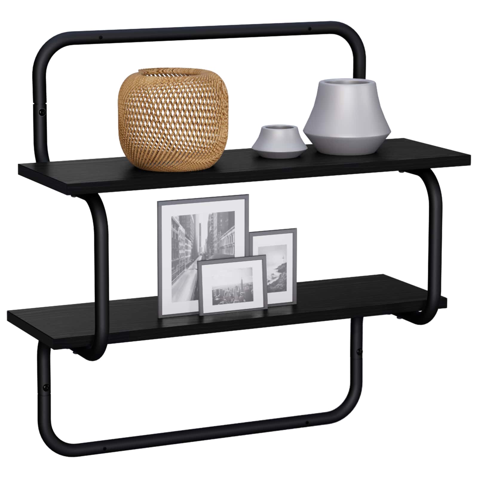 2-Tier Wall Shelf Black Oak 40 x 24.5 x 61 cm Engineered Wood