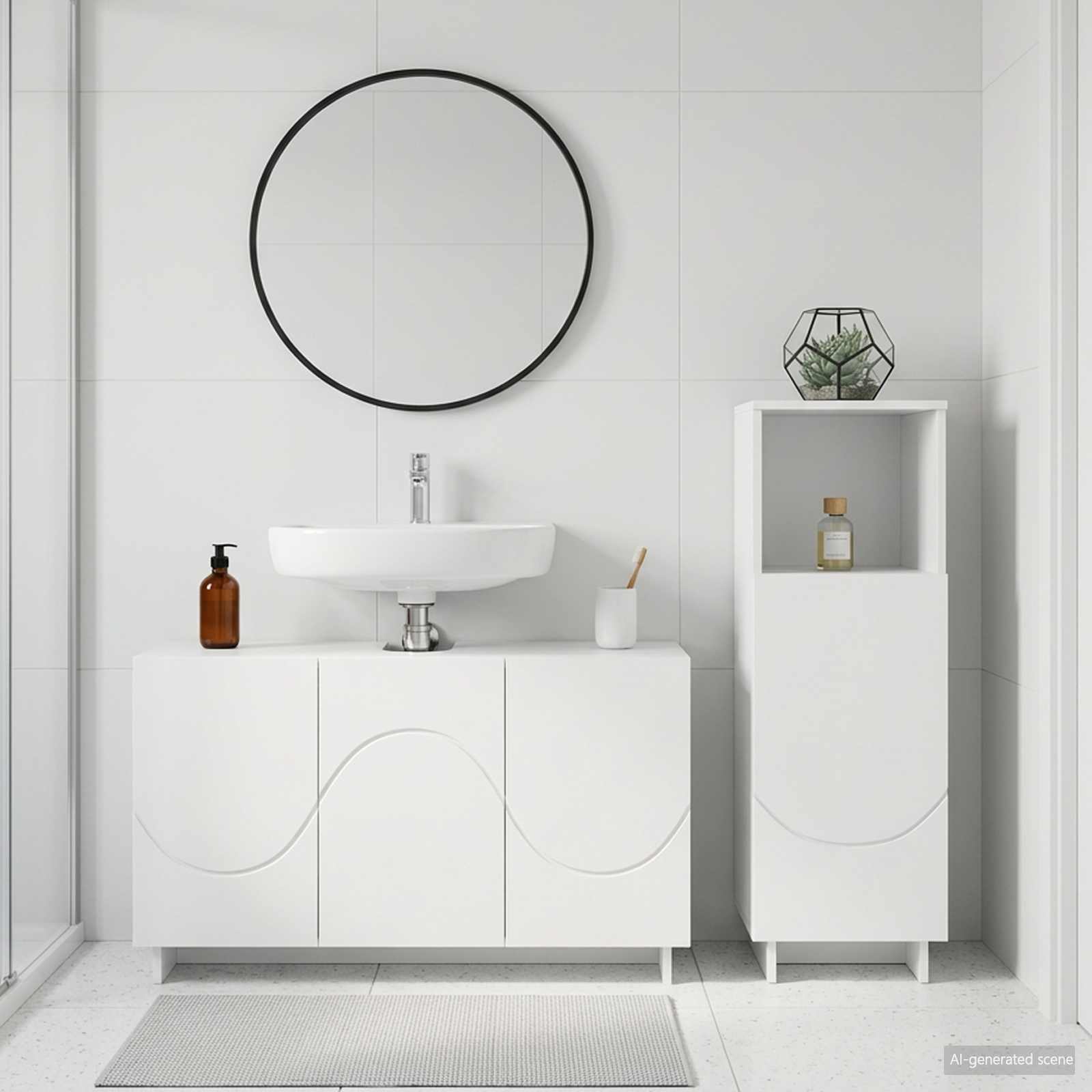 Bathroom Cabinet Set 2 pcs White Engineered Wood