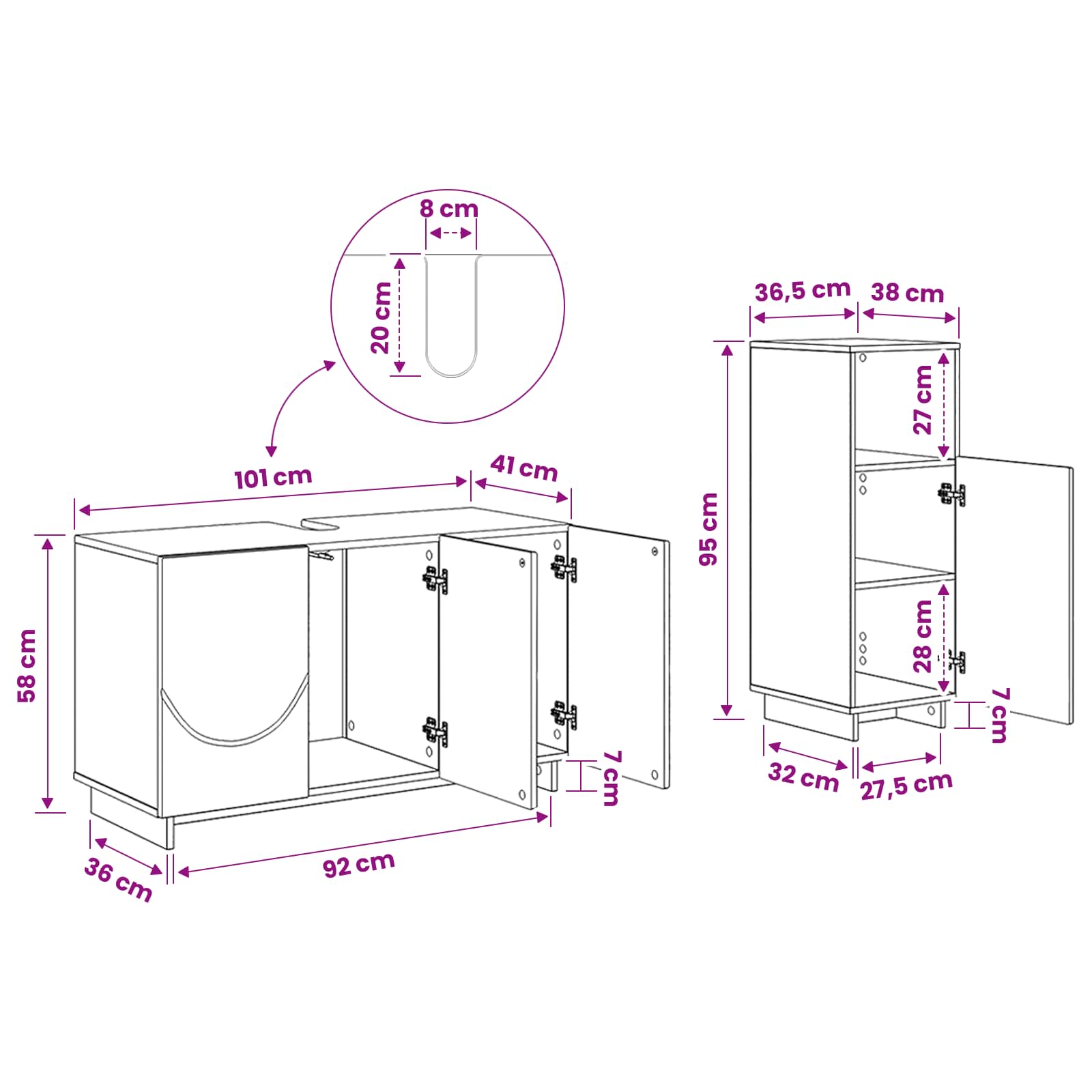 Bathroom Cabinet Set 2 pcs White Engineered Wood