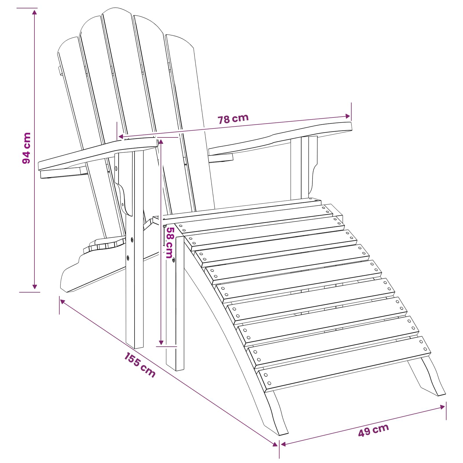 Garden Adirondack Chair with Footrest Natural Solid Teak Wood