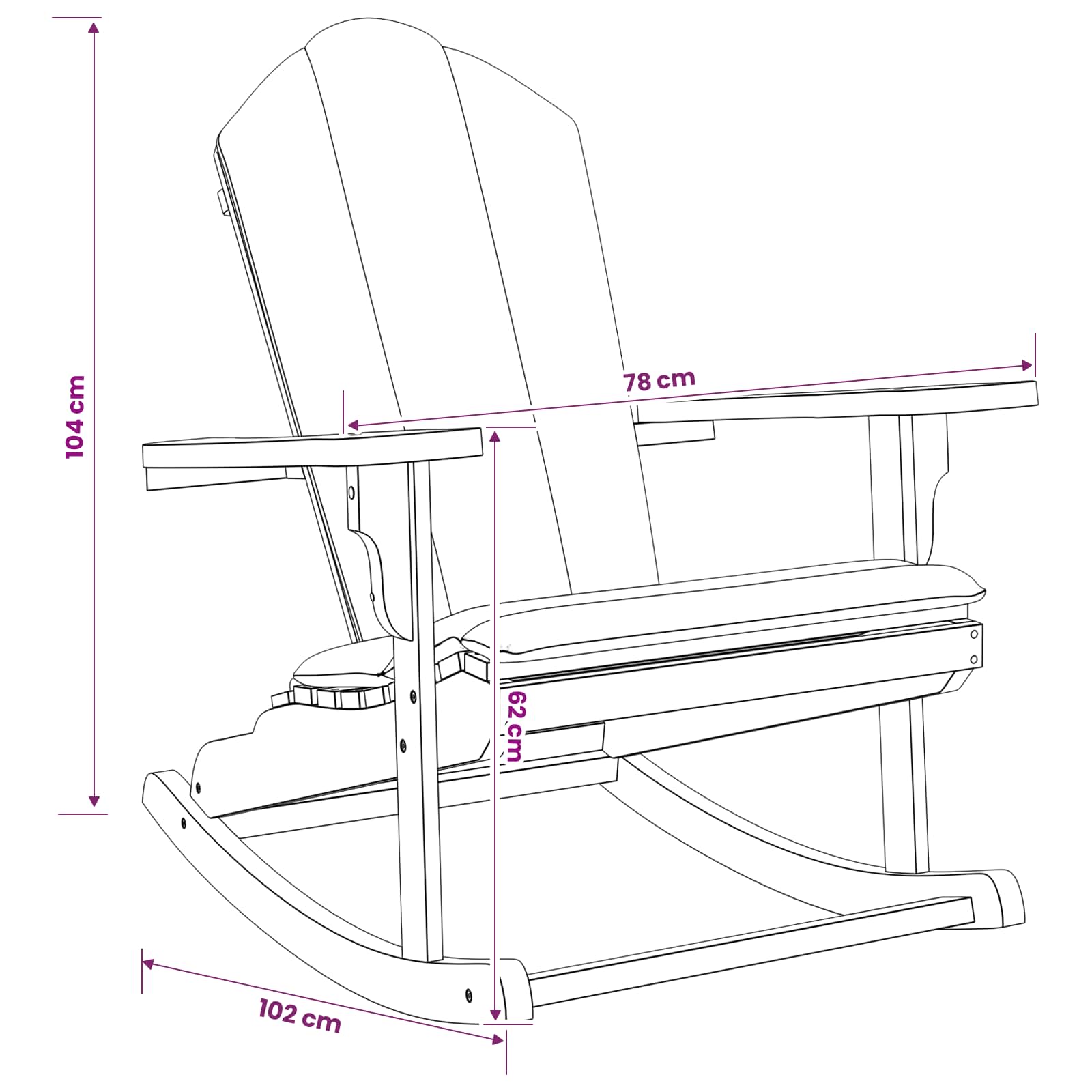 Garden Adirondack Rocking Chair Natural Solid Teak wood