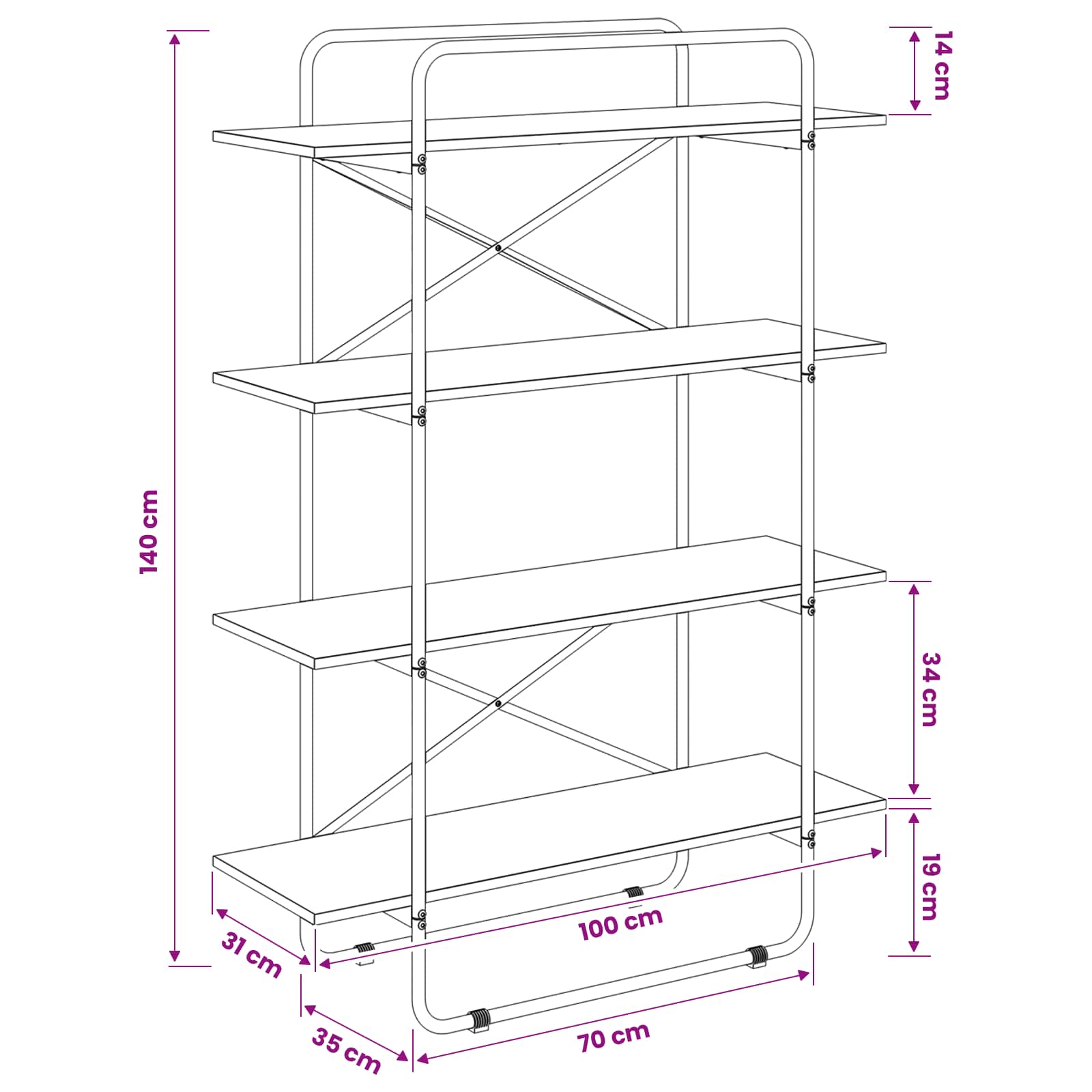 Bookshelf 4-Tier 100 x 35 x 140 cm PB Sonoma Oak