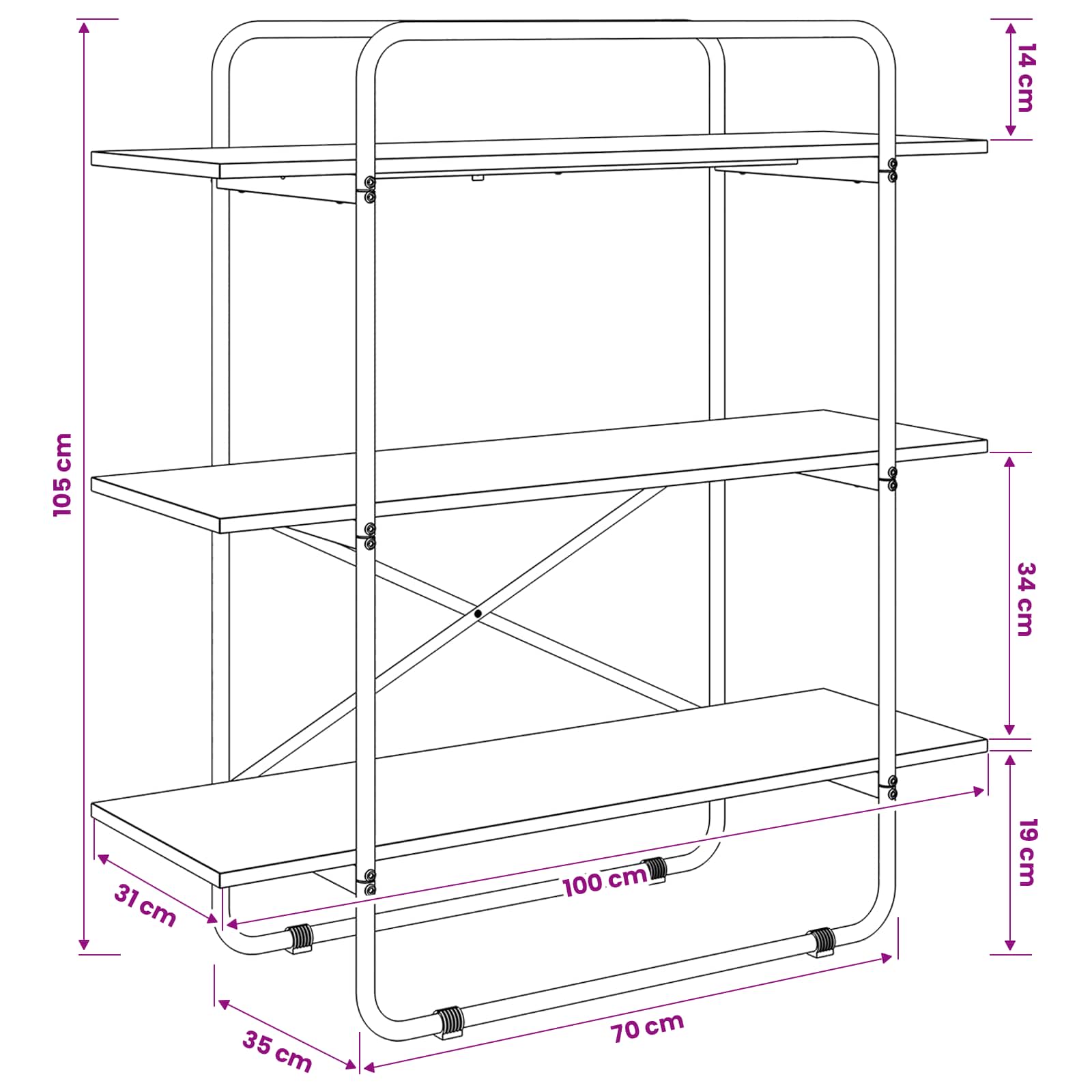 Bookshelf 3-Tier 100 x 35 x 105 cm PB Sonoma Oak