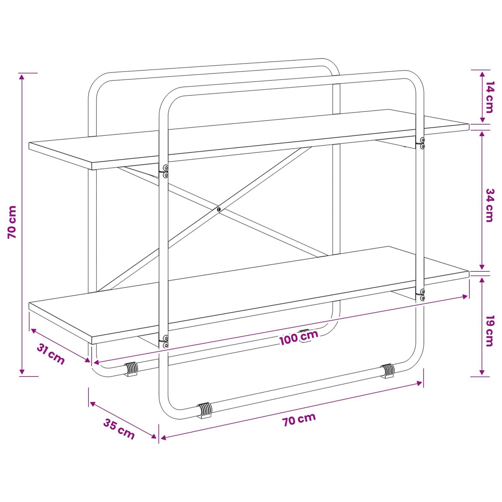 Bookshelf 2-Tier 100 x 35 x 70 cm PB Sonoma Oak