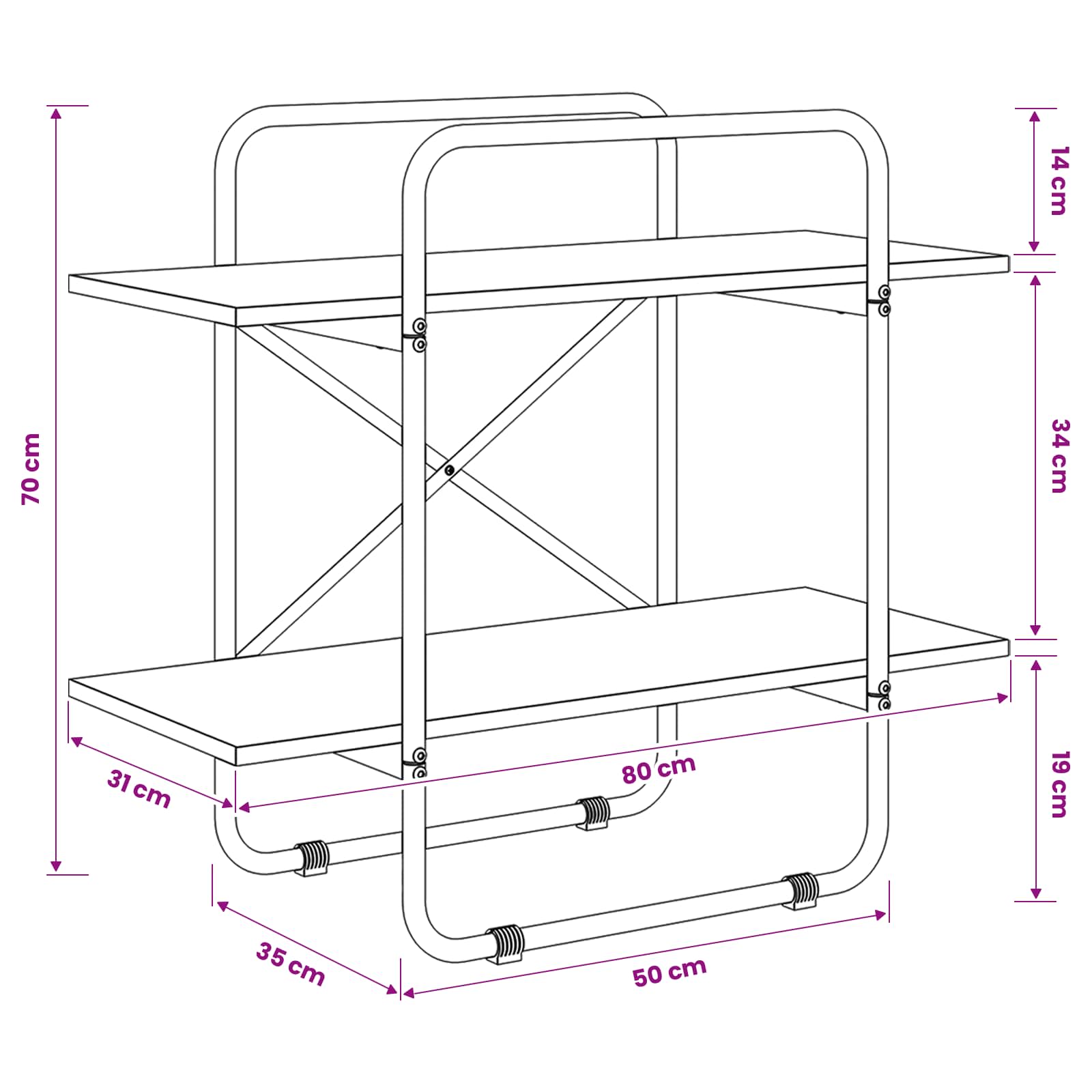 Bookshelf 2-Tier 80 x 35 x 70 cm PB Sonoma Oak