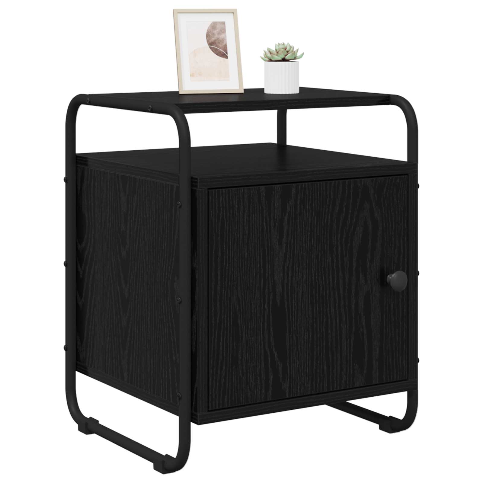 Bedside Cabinet Black Oak Engineered Wood