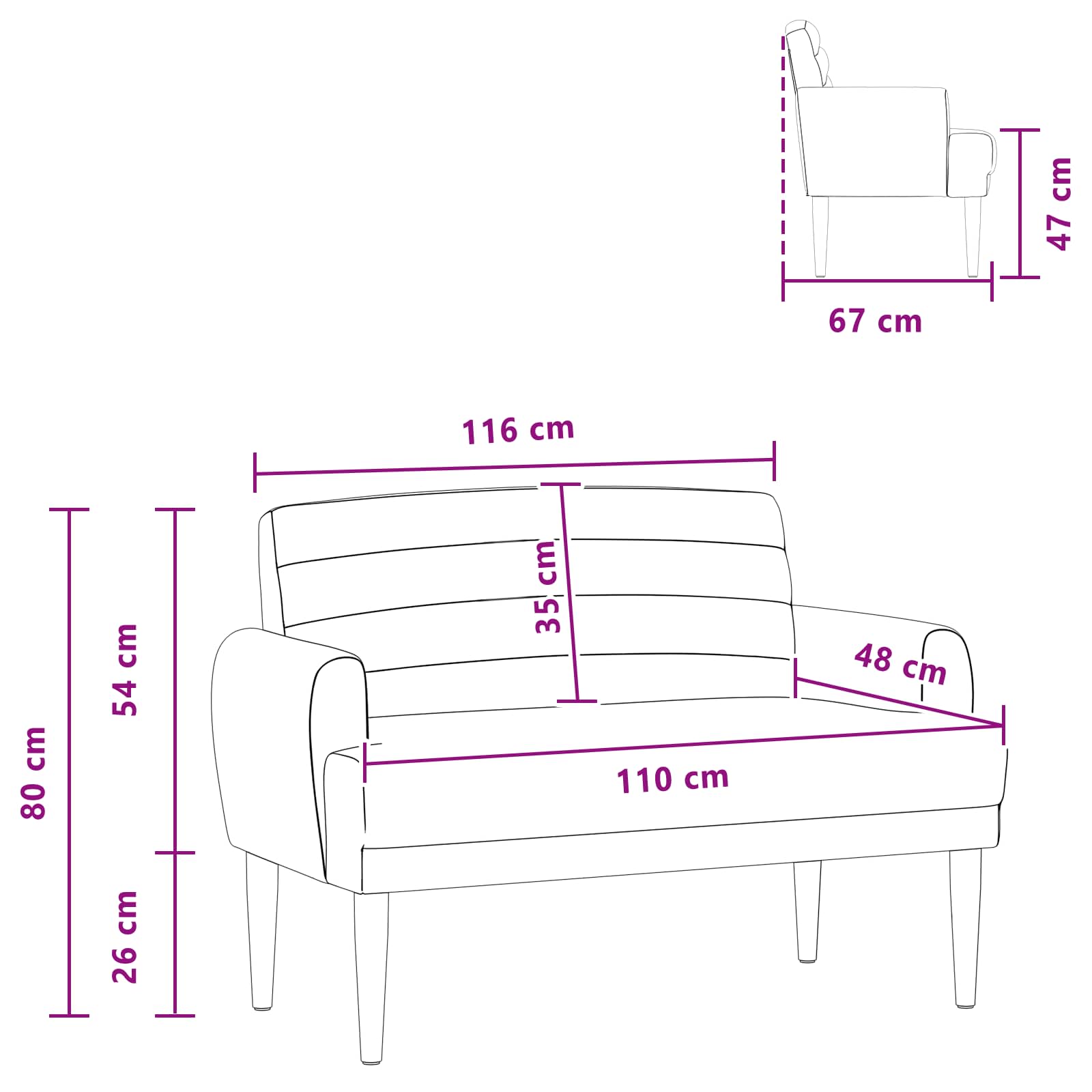 Loveseat with button tufted Dark Grey 116 x 67 x 80 cm Fabric