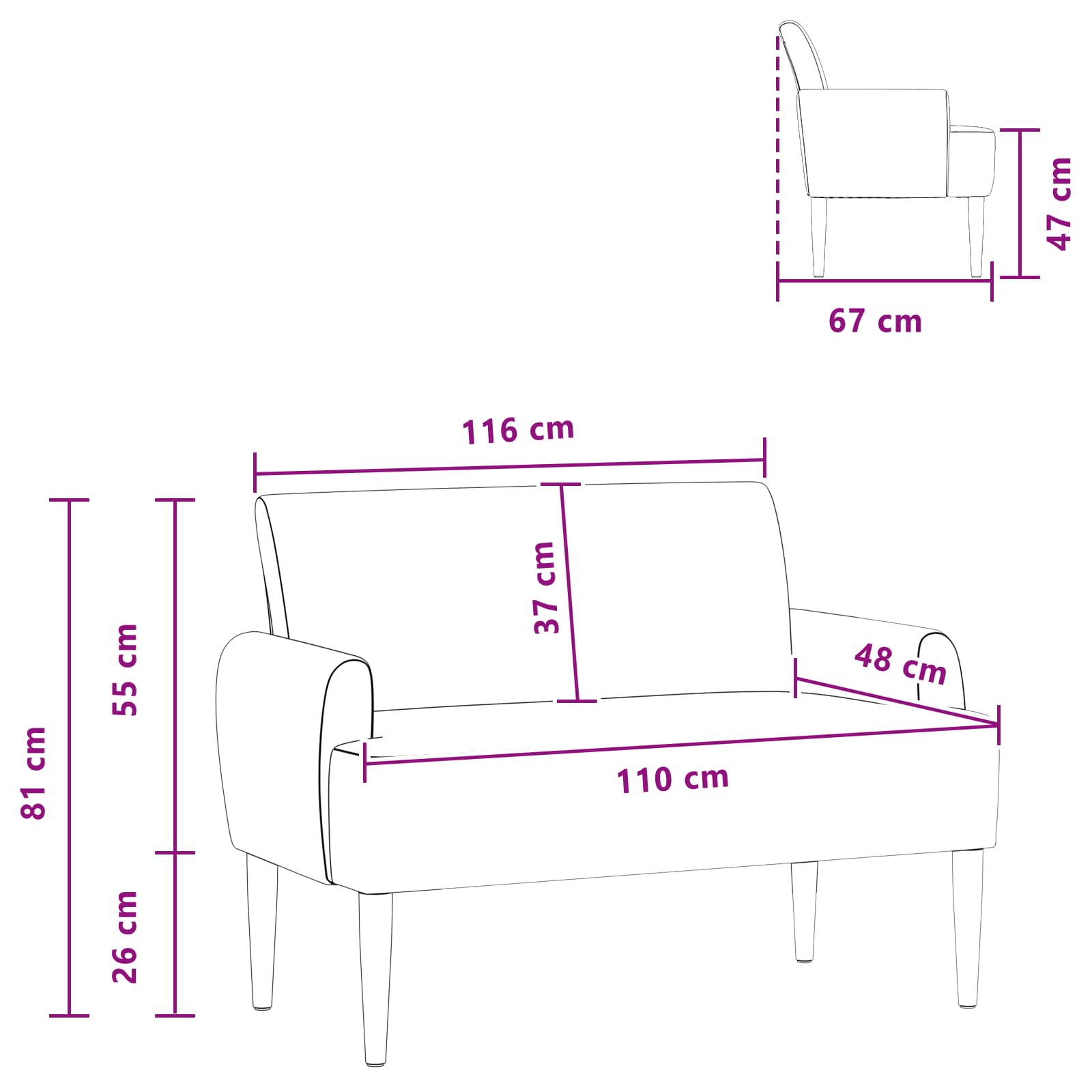 Loveseat with button tufted Dark Grey 116 x 67 x 81 cm