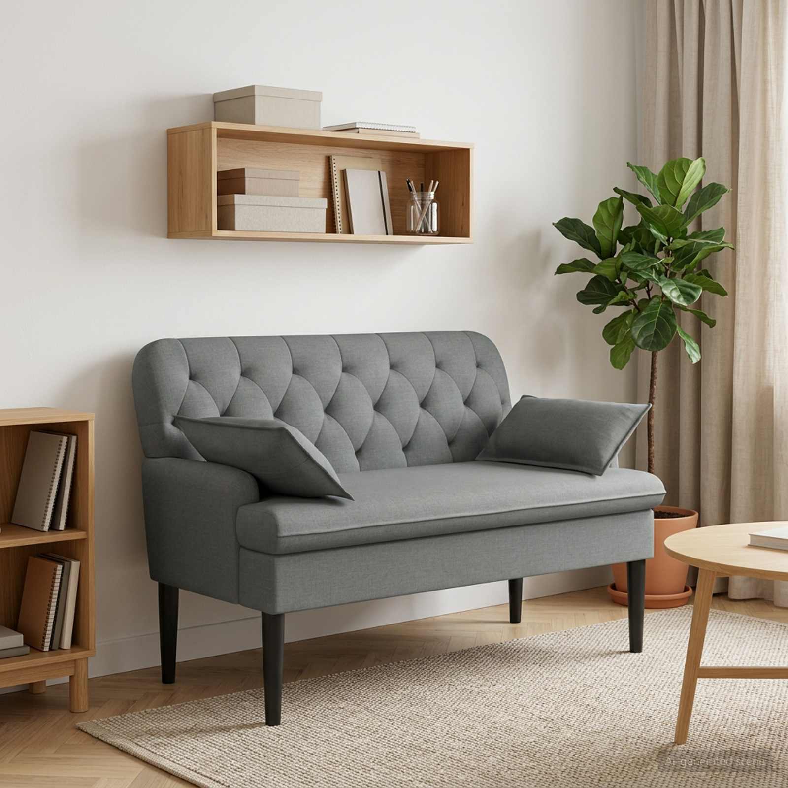 Loveseat with button tufted Dark Grey 111 x 68 x 80 cm Fabric