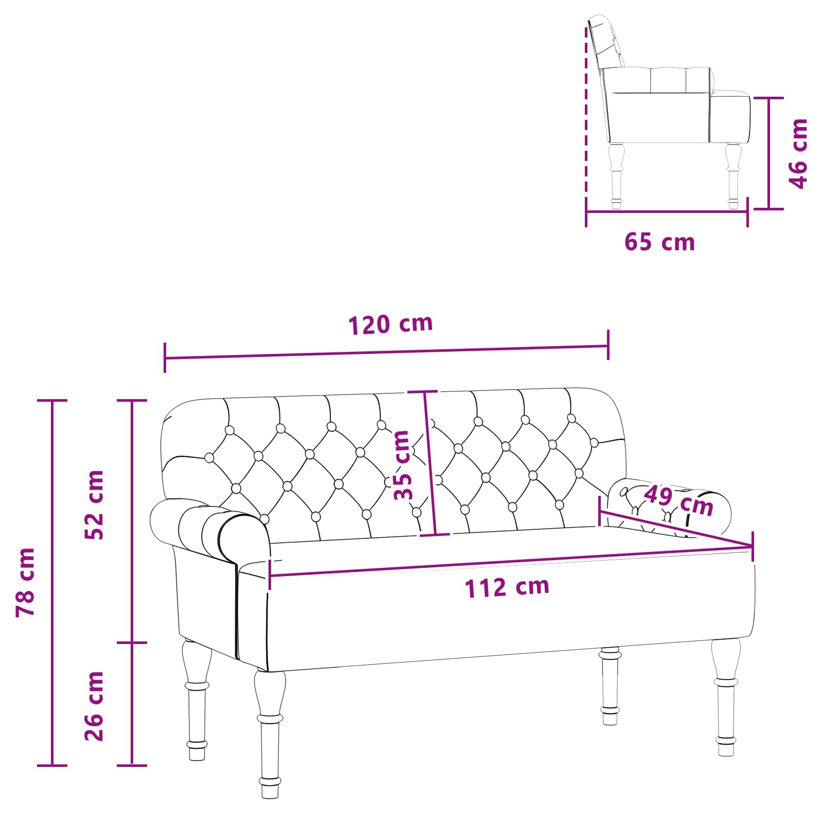 Loveseat with button tufted Brown 120 x 65 x 78 cm