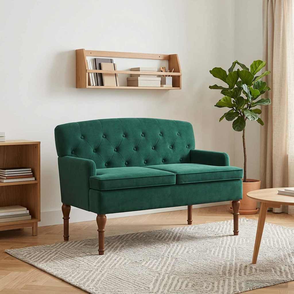 Loveseat with button tufted Dark Green 111 x 65 x 79 cm Velvet
