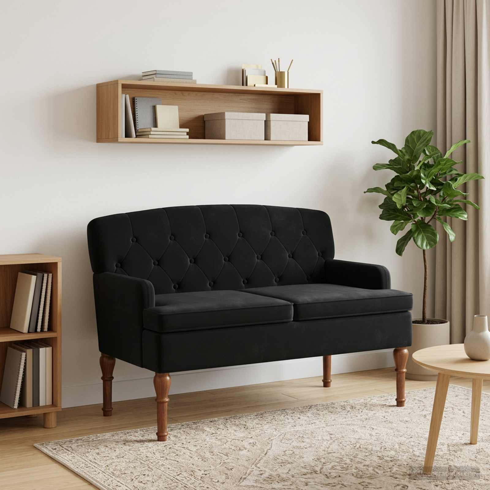 Loveseat with button tufted Black 111 x 65 x 79 cm Velvet