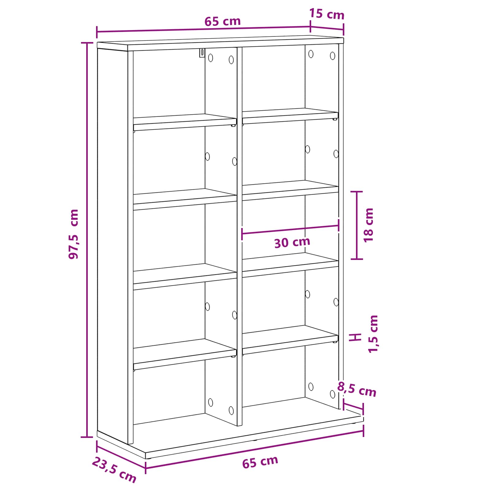 CD Cabinet White 65 x 23.5 x 97.5 cm Engineered Wood