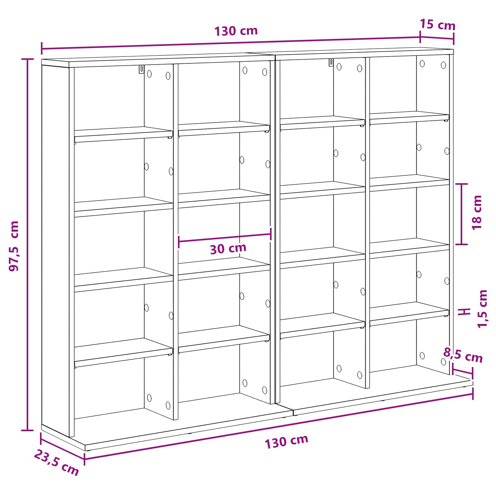 CD Cabinet 2 pcs White 65 x 23.5 x 97.5 cm Engineered Wood