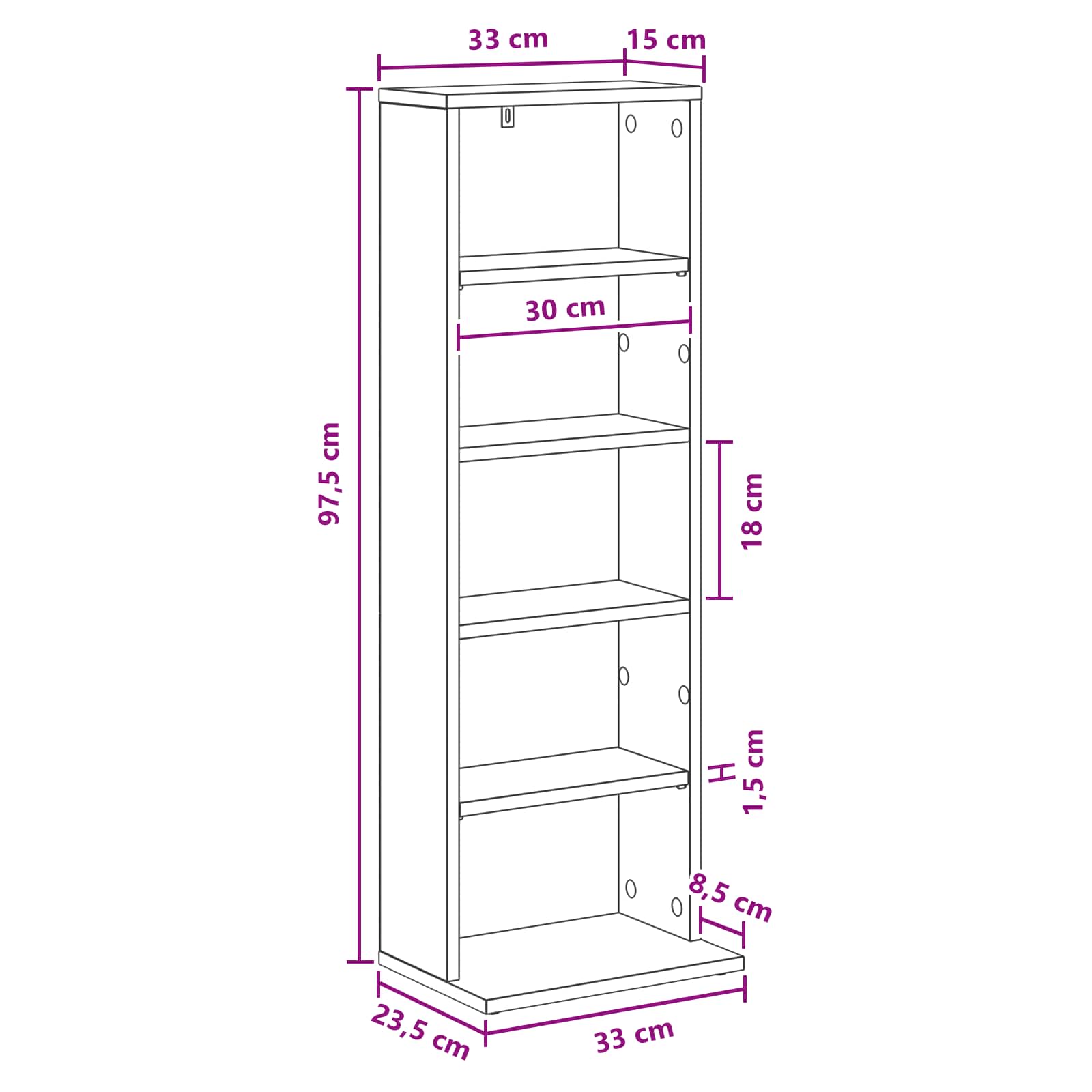 CD Cabinet White 33 x 23.5 x 97.5 cm Engineered Wood