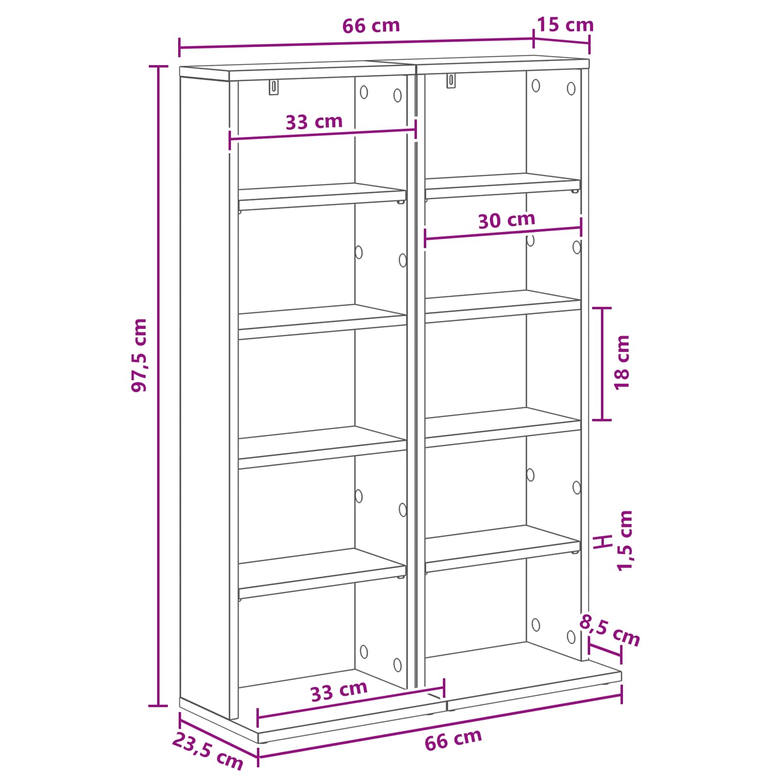 CD Cabinet 2 pcs White 33 x 23.5 x 97.5 cm Engineered Wood