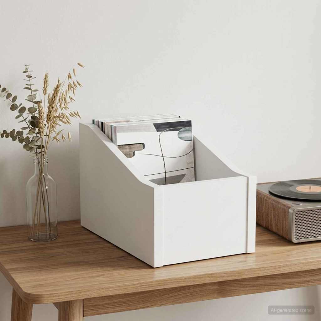 LP Record Box White 18 x 32 x 18 cm Engineered Wood