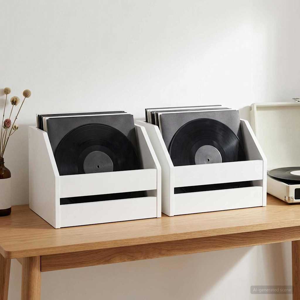 Vinyl Album Box 2 pcs White 38 x 30 x 29 cm Engineered Wood