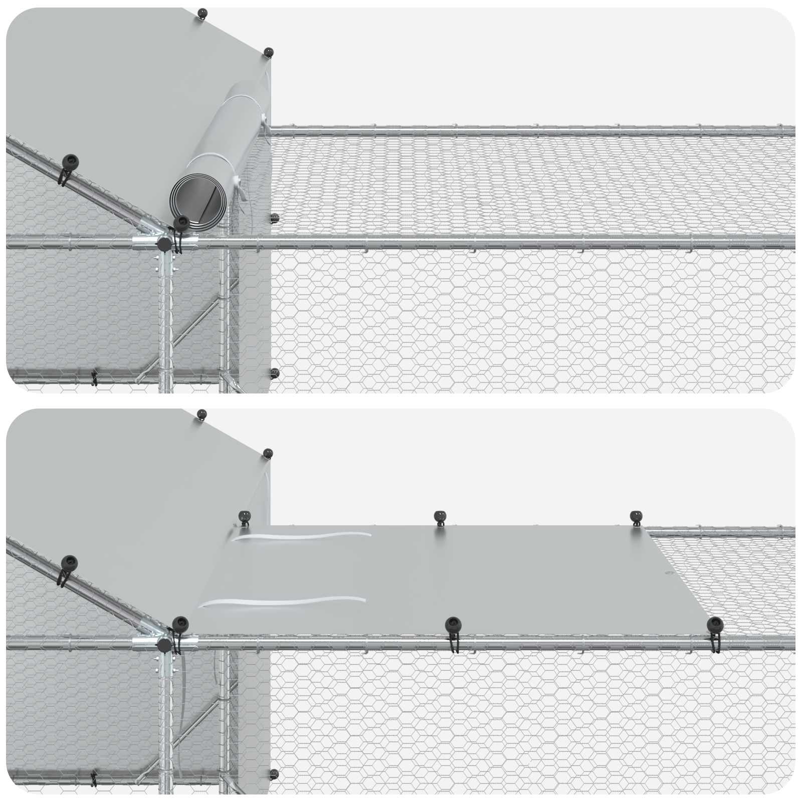 Chicken Coop with Roof and Yard 2 pcs Silver 7 x 2 x 1.5 m