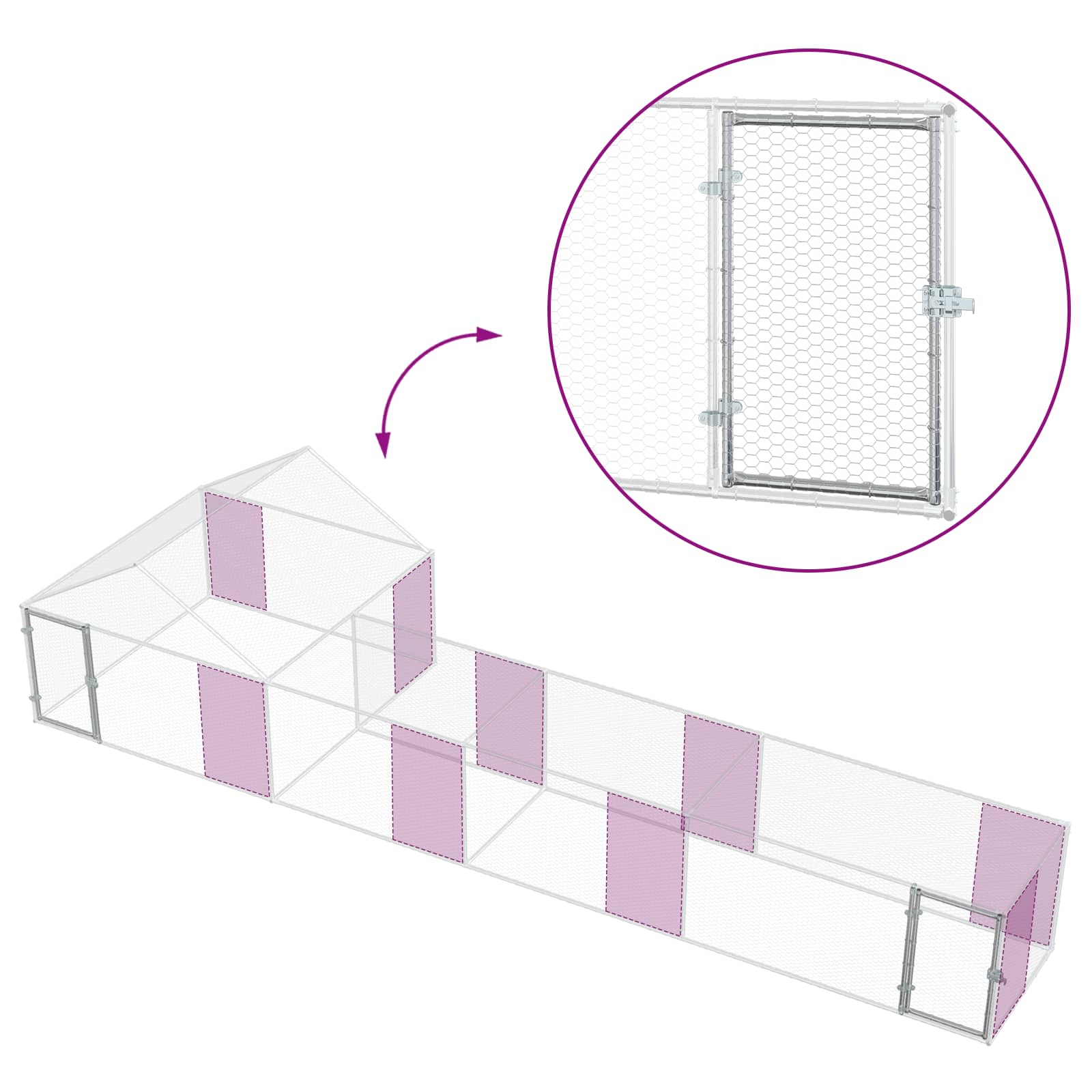 Chicken Coop with Roof and Yard 2 pcs Silver 7 x 2 x 1.5 m