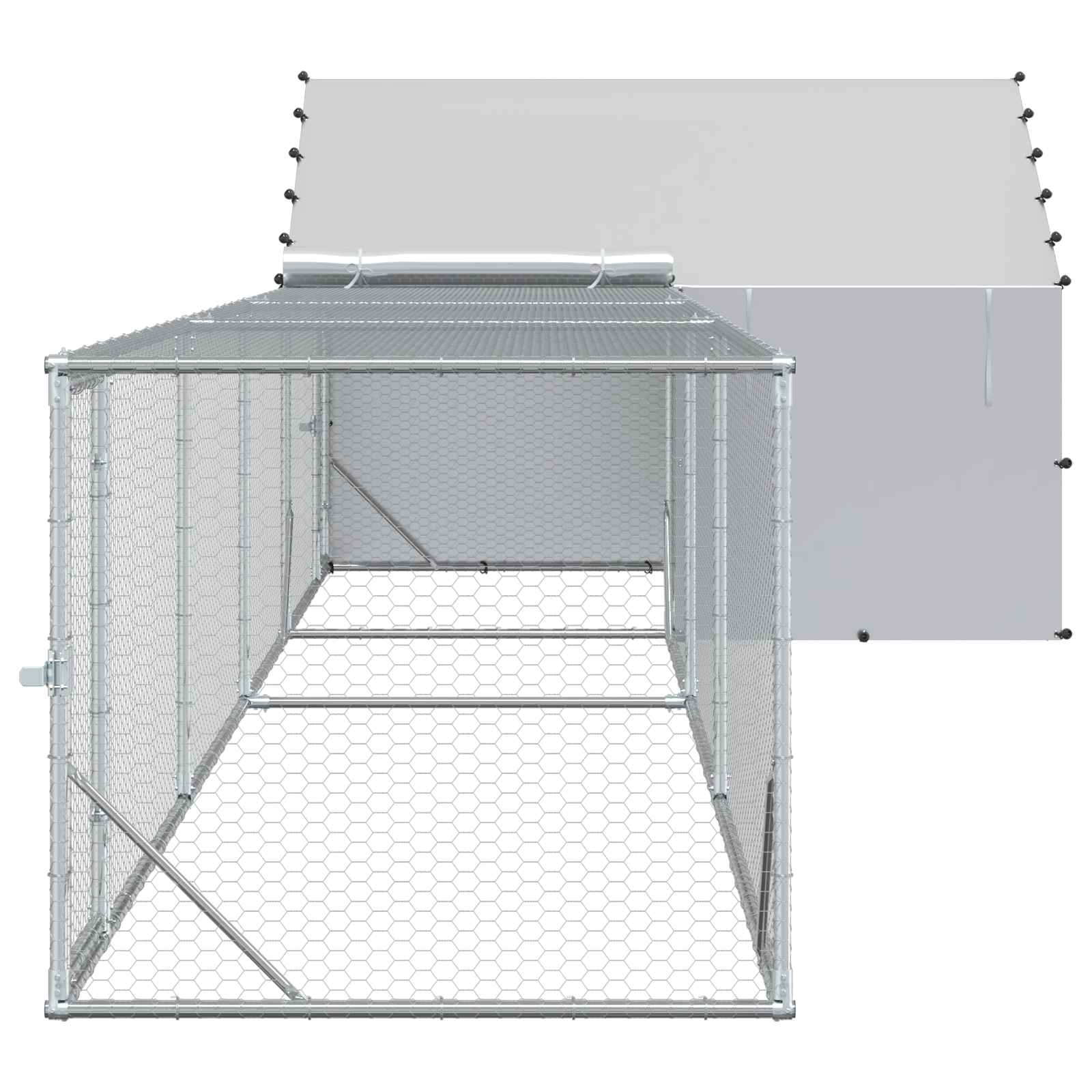 Chicken Coop with Roof and Yard 2 pcs Silver 7 x 2 x 1.5 m