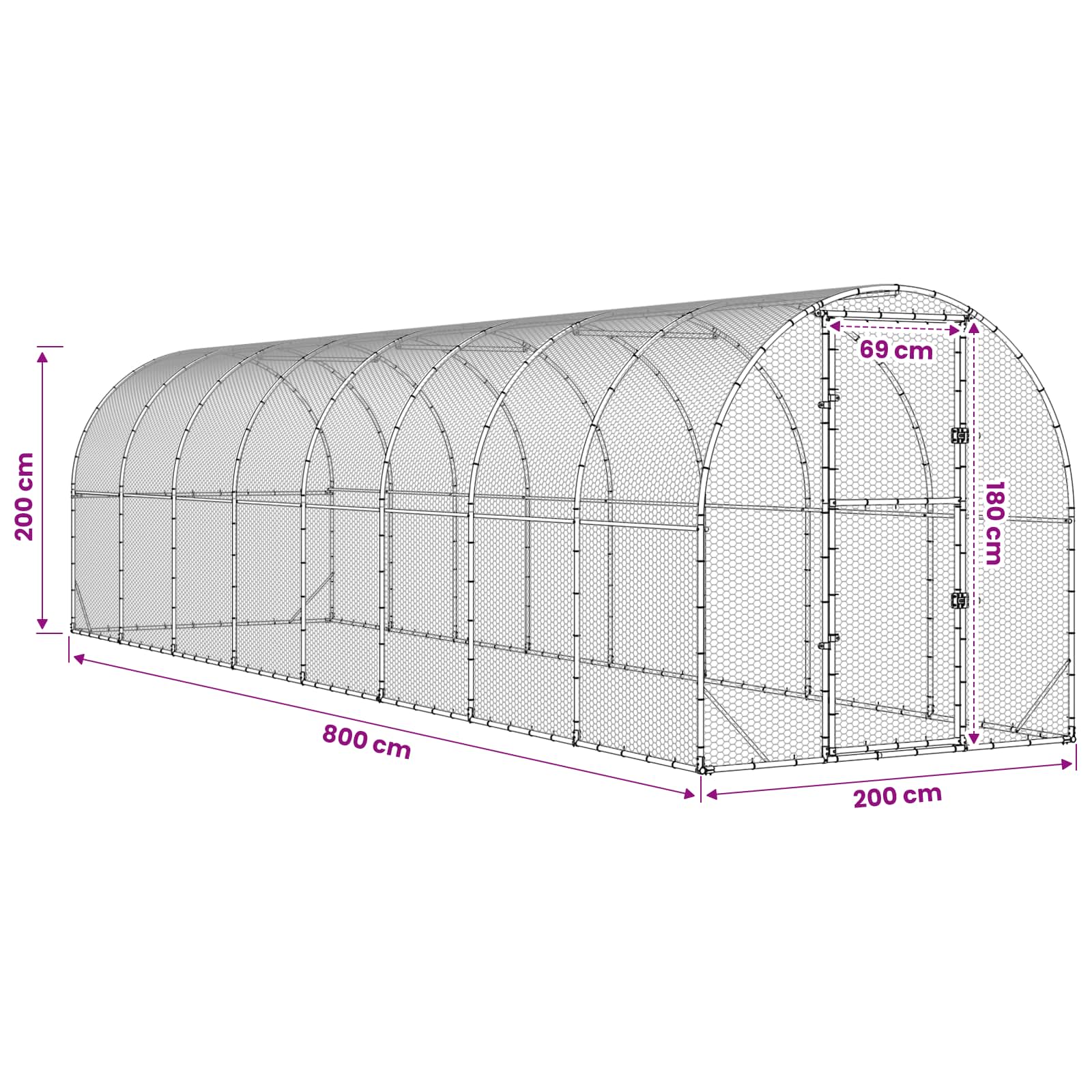 Chicken Coop Silver 800 x 200 x 200 cm Galvanised Steel