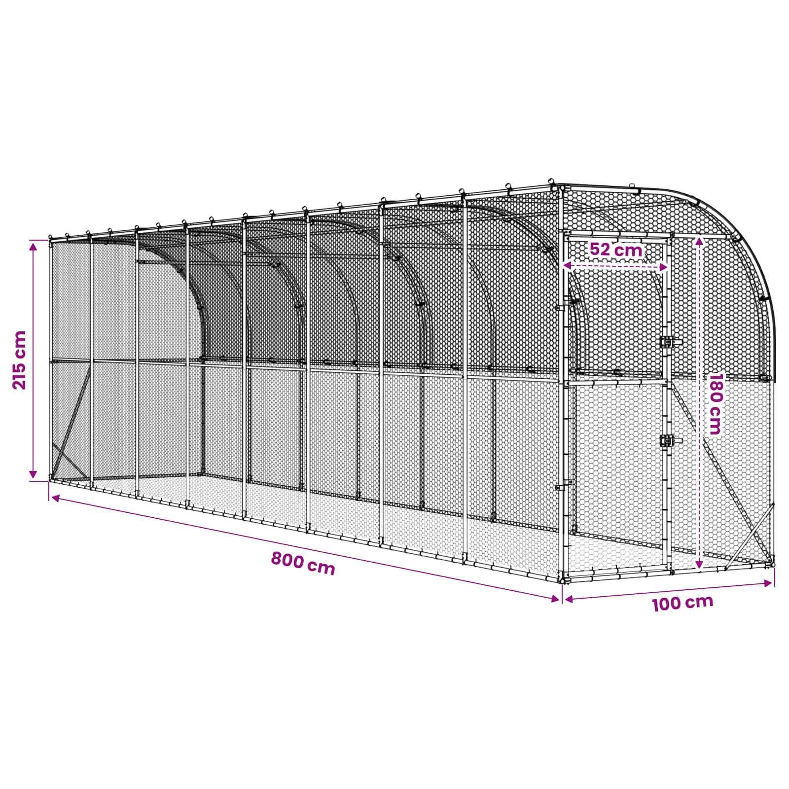 Against Wall Chicken Coop Silver 600 x 150 x 215 cm