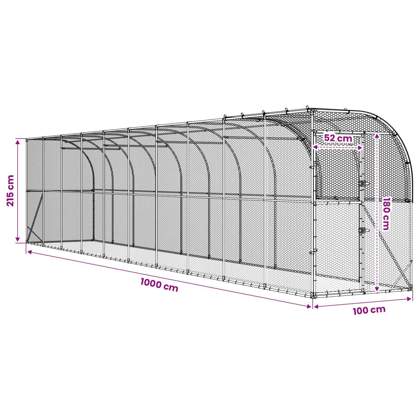 Against Wall Chicken Coop Silver 1000 x 100 x 215 cm