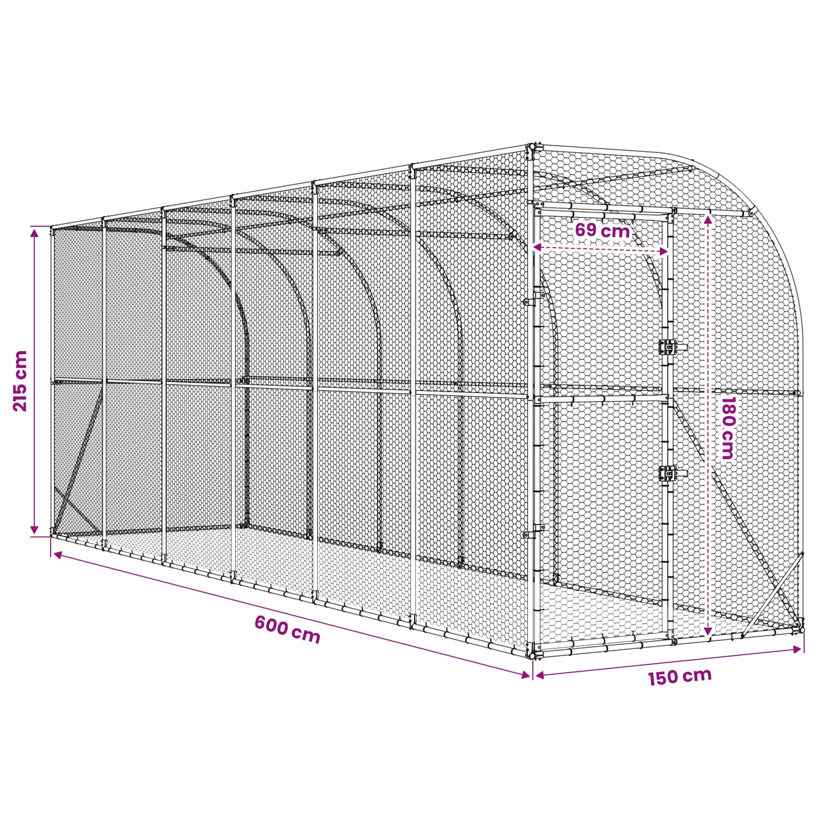 Against Wall Chicken Coop Silver 600 x 150 x 215 cm