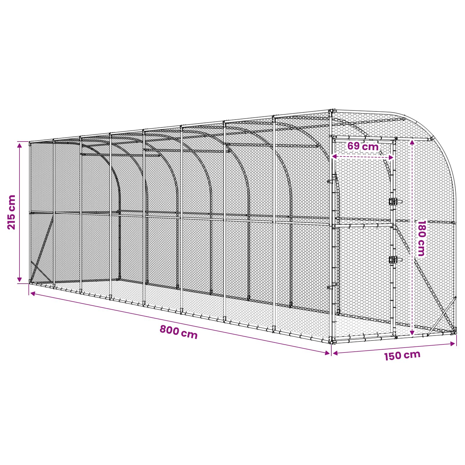 Against Wall Chicken Coop Silver 600 x 150 x 215 cm