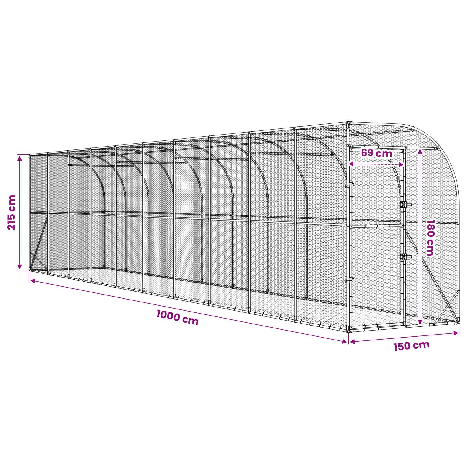 Against Wall Chicken Coop Silver 600 x 150 x 215 cm