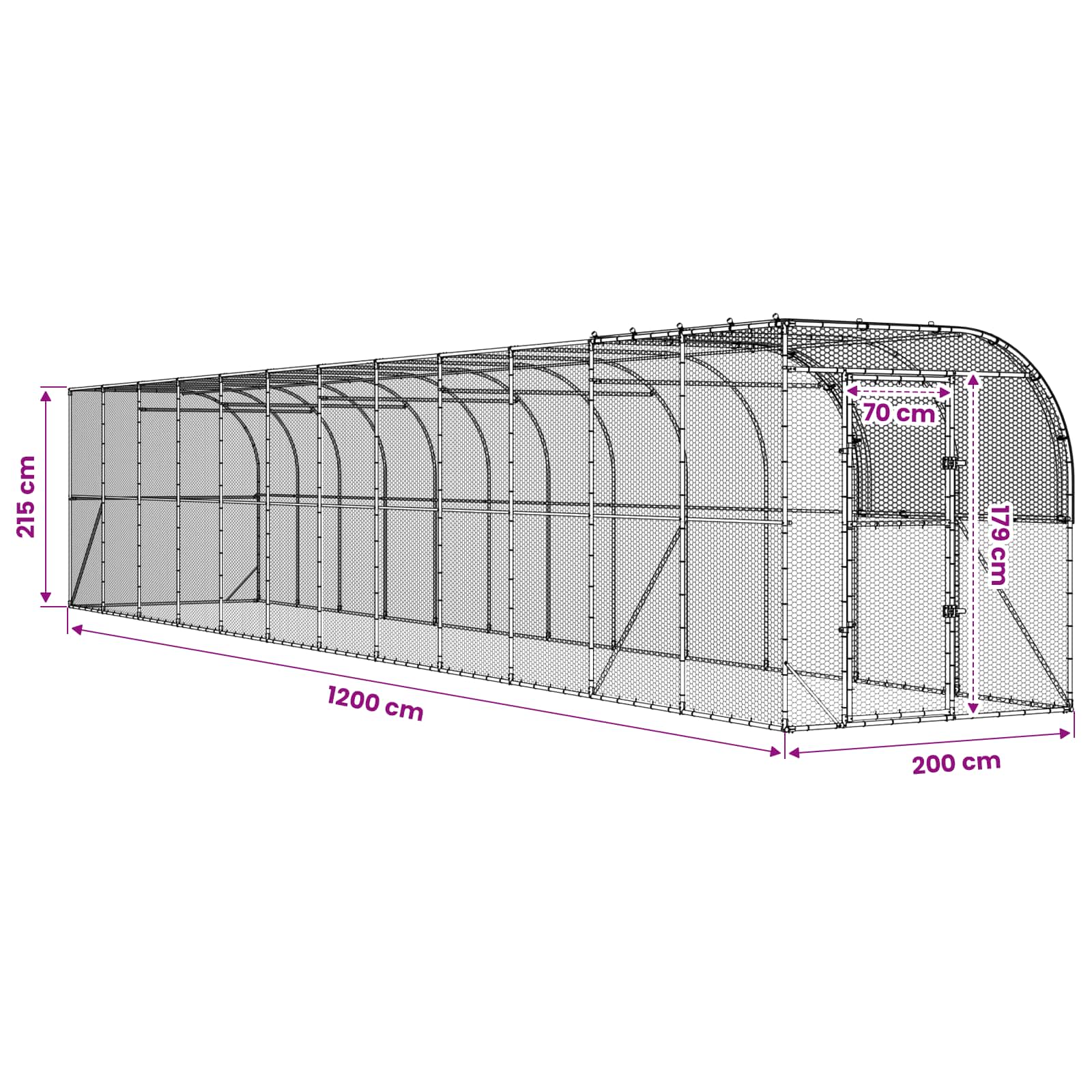 Against Wall Chicken Coop Silver 1200 x 200 x 215 cm