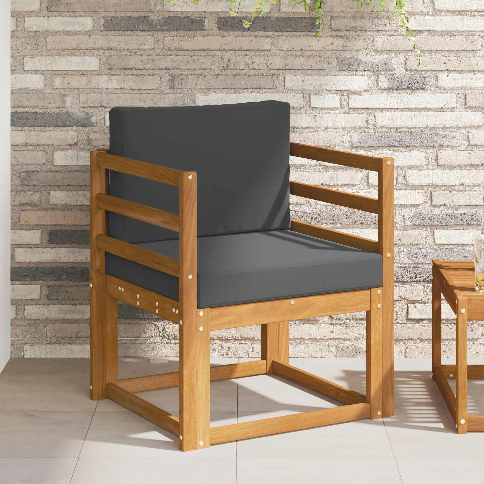Outdoor Sofa Solid Acacia Wood and Polyester Natural