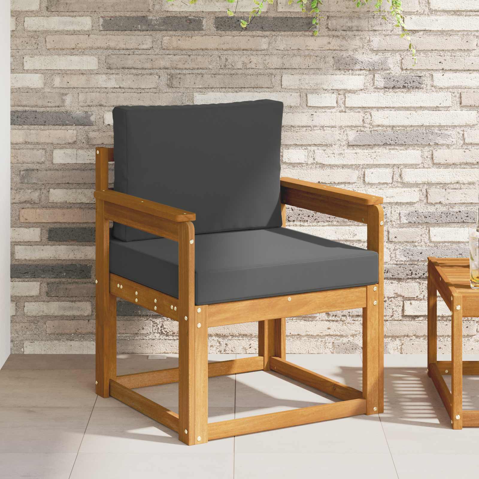 Outdoor Sofa Solid Acacia Wood and Polyester Natural