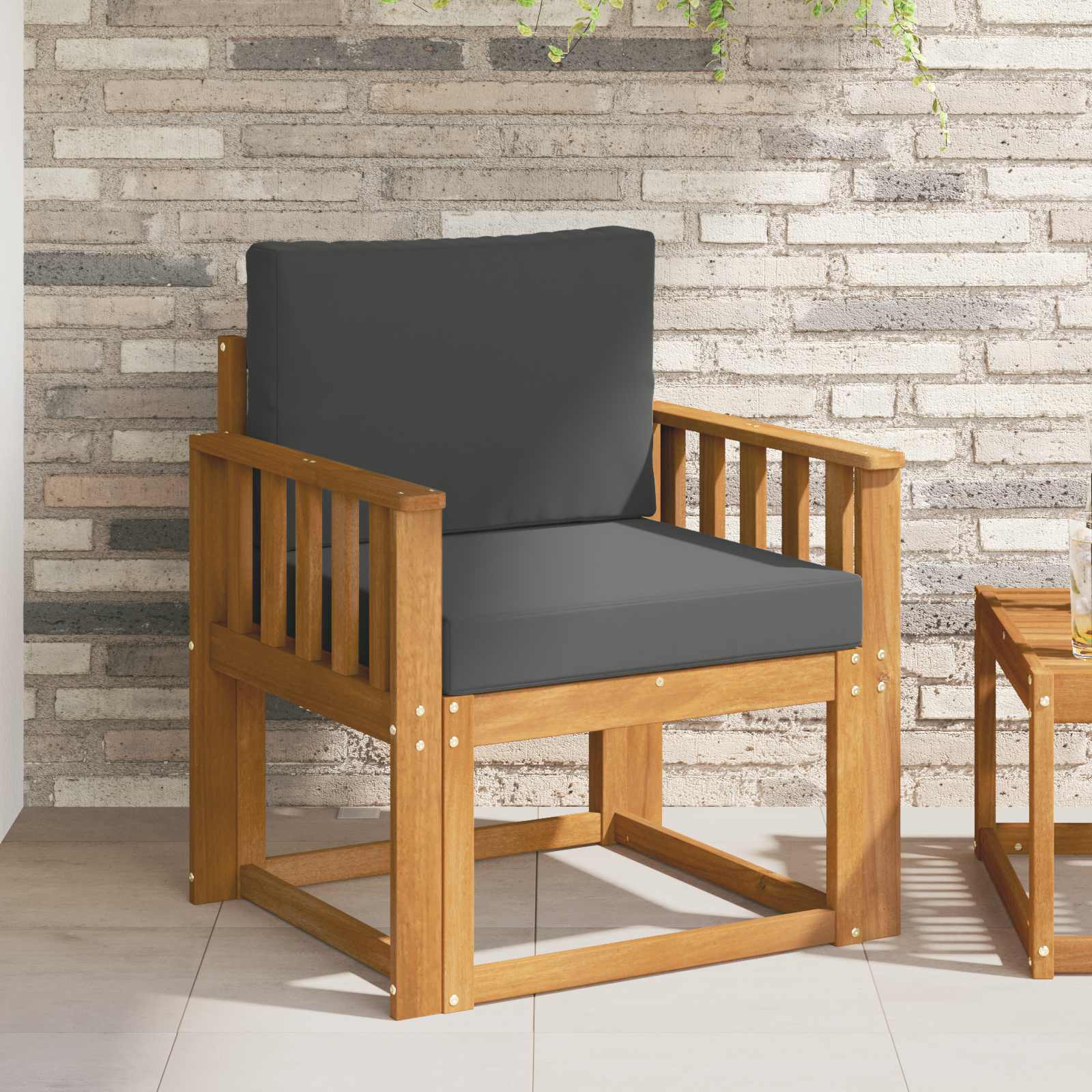Outdoor Sofa Solid Acacia Wood and Polyester Natural