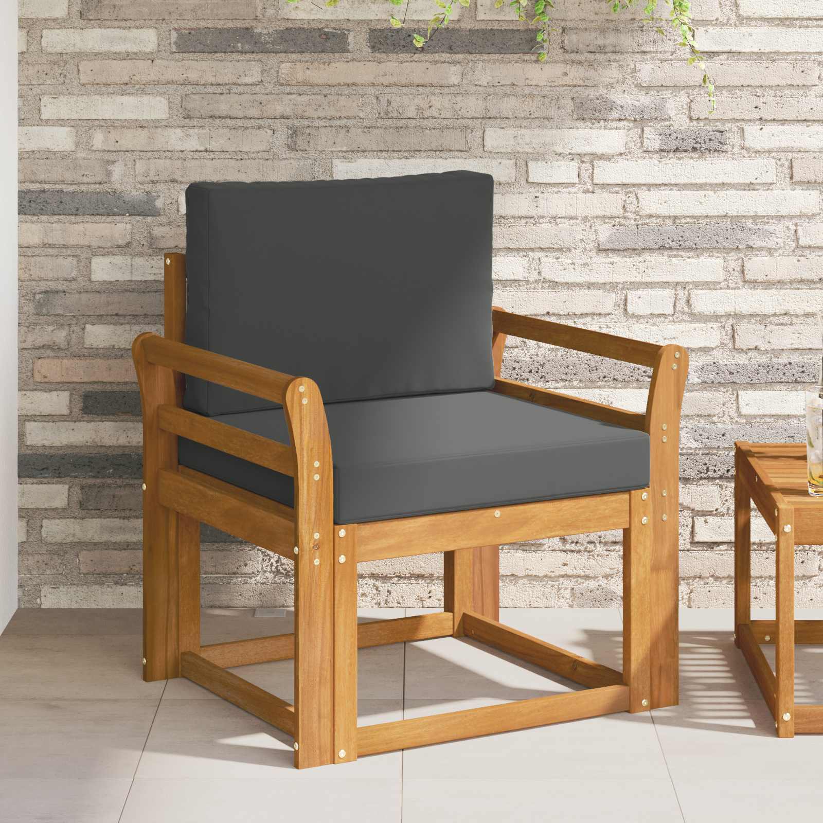 Outdoor Sofa Solid Acacia Wood and Polyester Natural