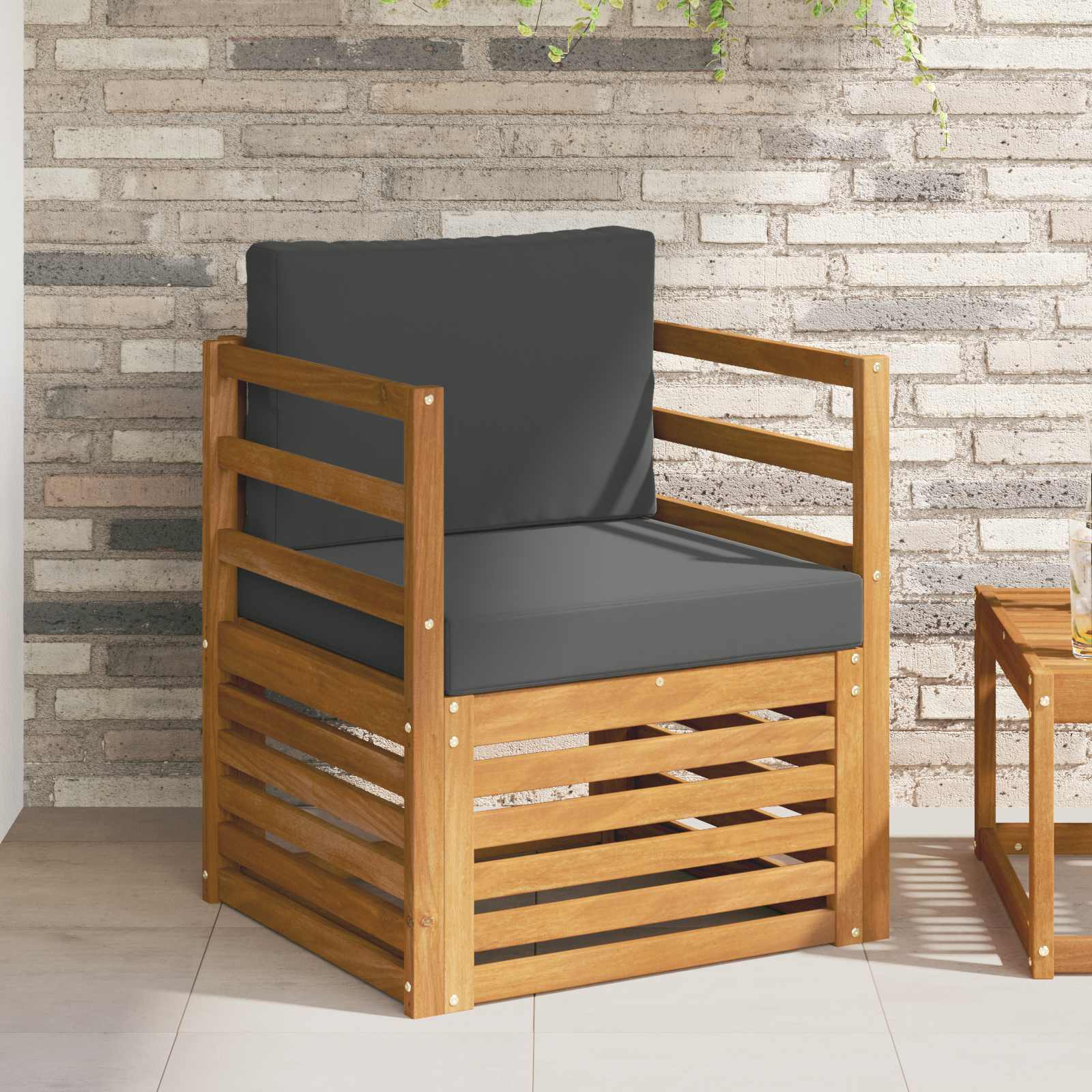Outdoor Sofa Set Solid Acacia Wood and Polyester