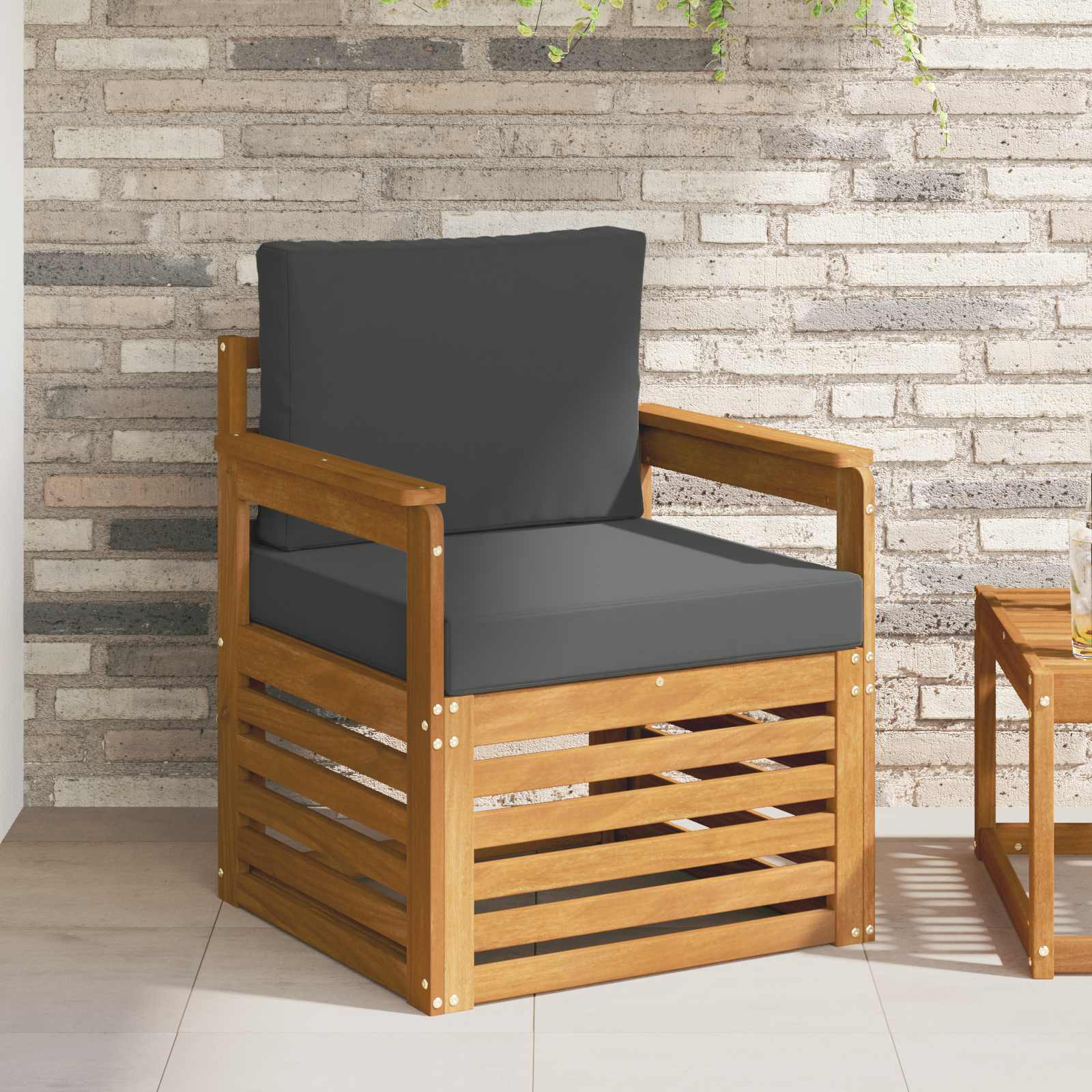 Outdoor Sofa Set Solid Acacia Wood and Polyester