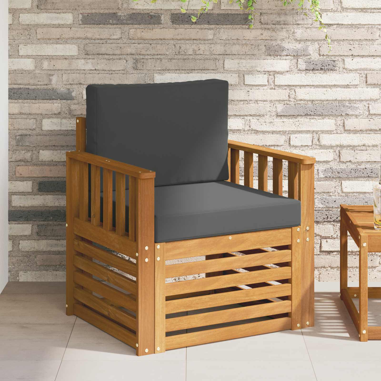Outdoor Sofa Set Solid Acacia Wood and Polyester