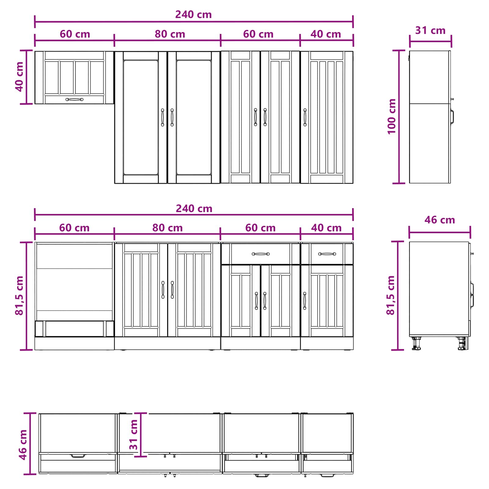 Kitchen Unit LUCCA 8 pcs Black Engineered Wood