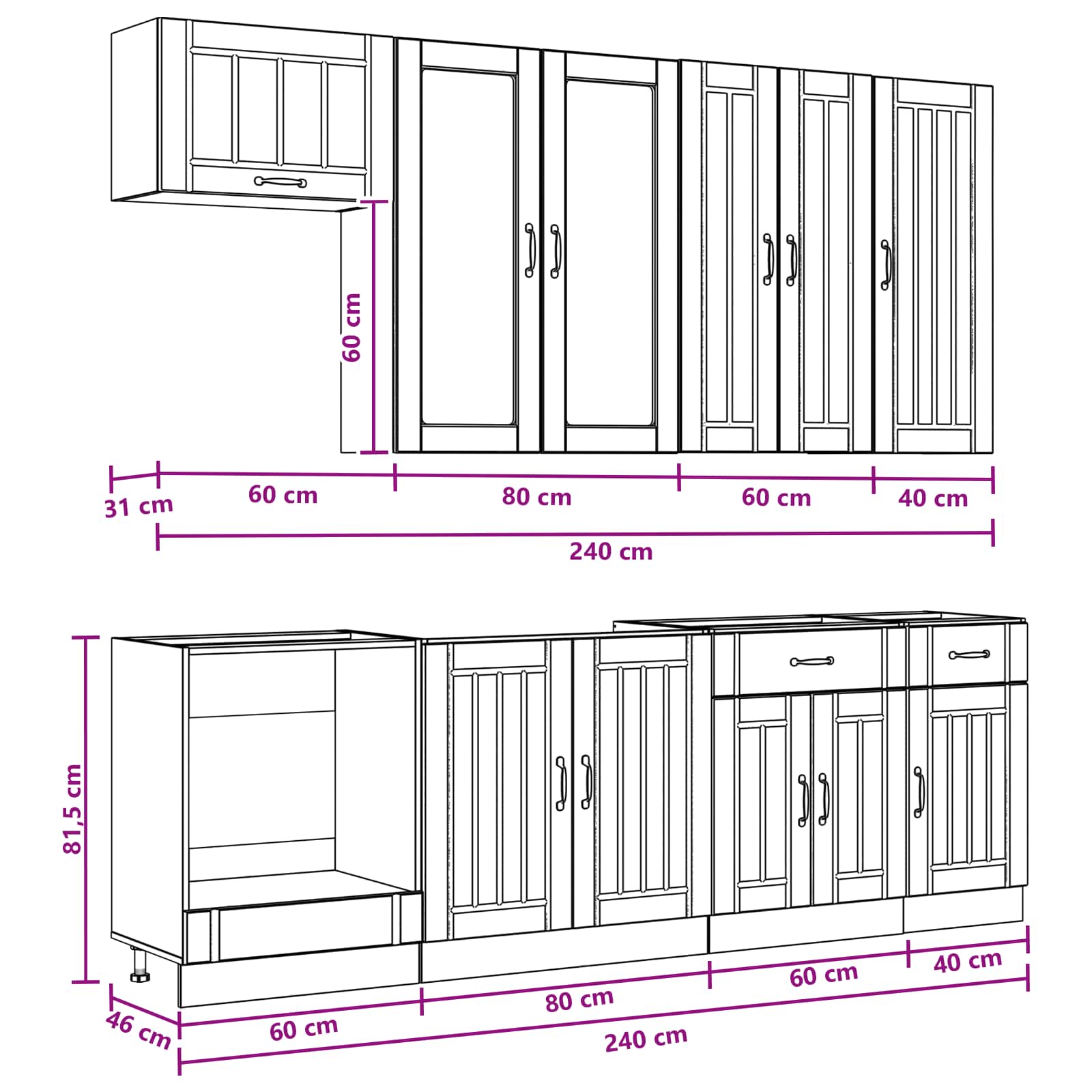 Kitchen Unit LUCCA 8 pcs Black Engineered Wood