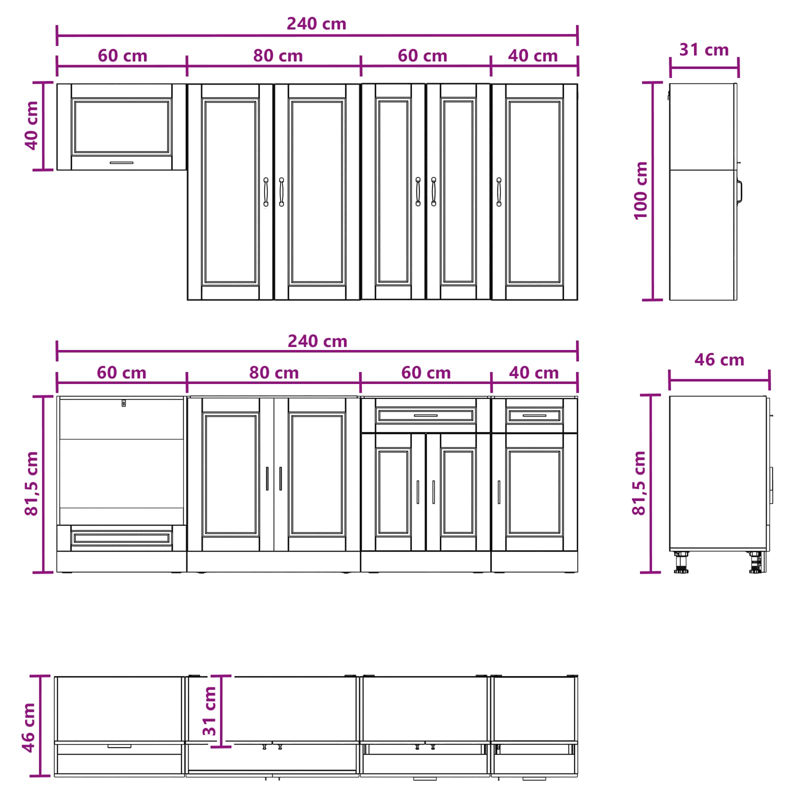 Kitchen Unit PORTO 8 pcs High Gloss White Engineered Wood