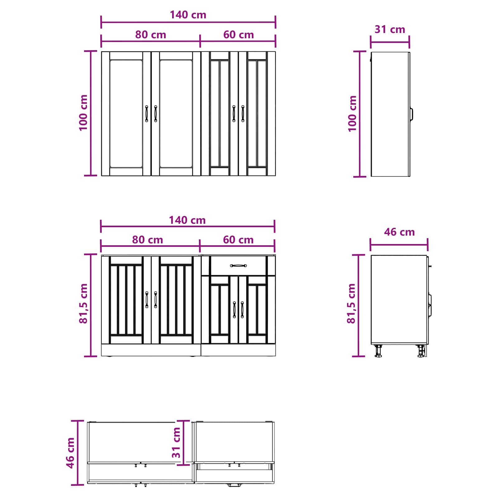 Kitchen Unit LUCCA 4 pcs Black Engineered Wood
