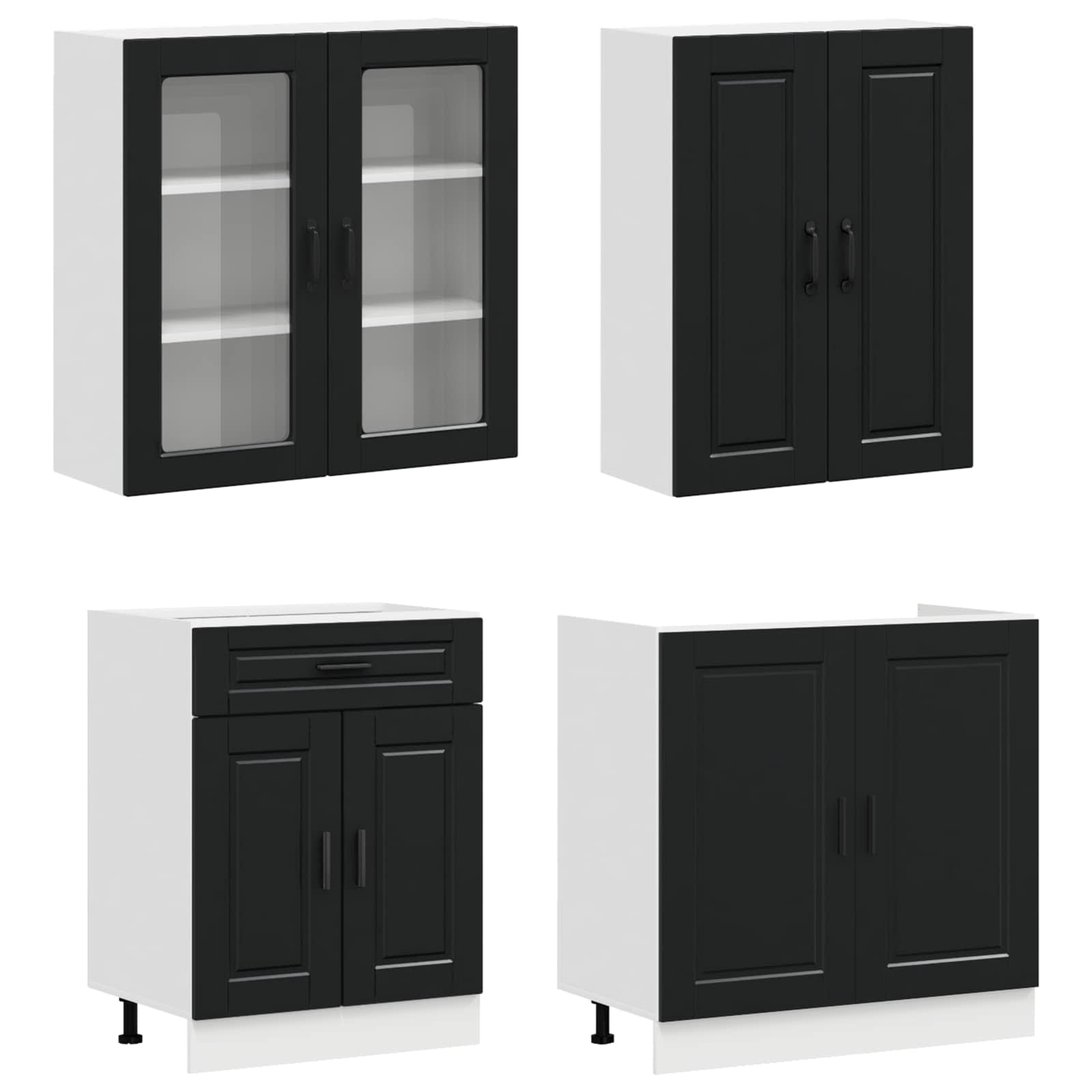 Kitchen Unit PORTO 4 pcs Black Engineered Wood