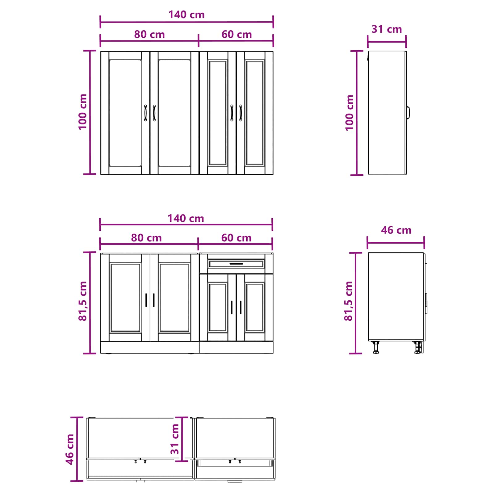 Kitchen Unit PORTO 4 pcs High Gloss White Engineered Wood