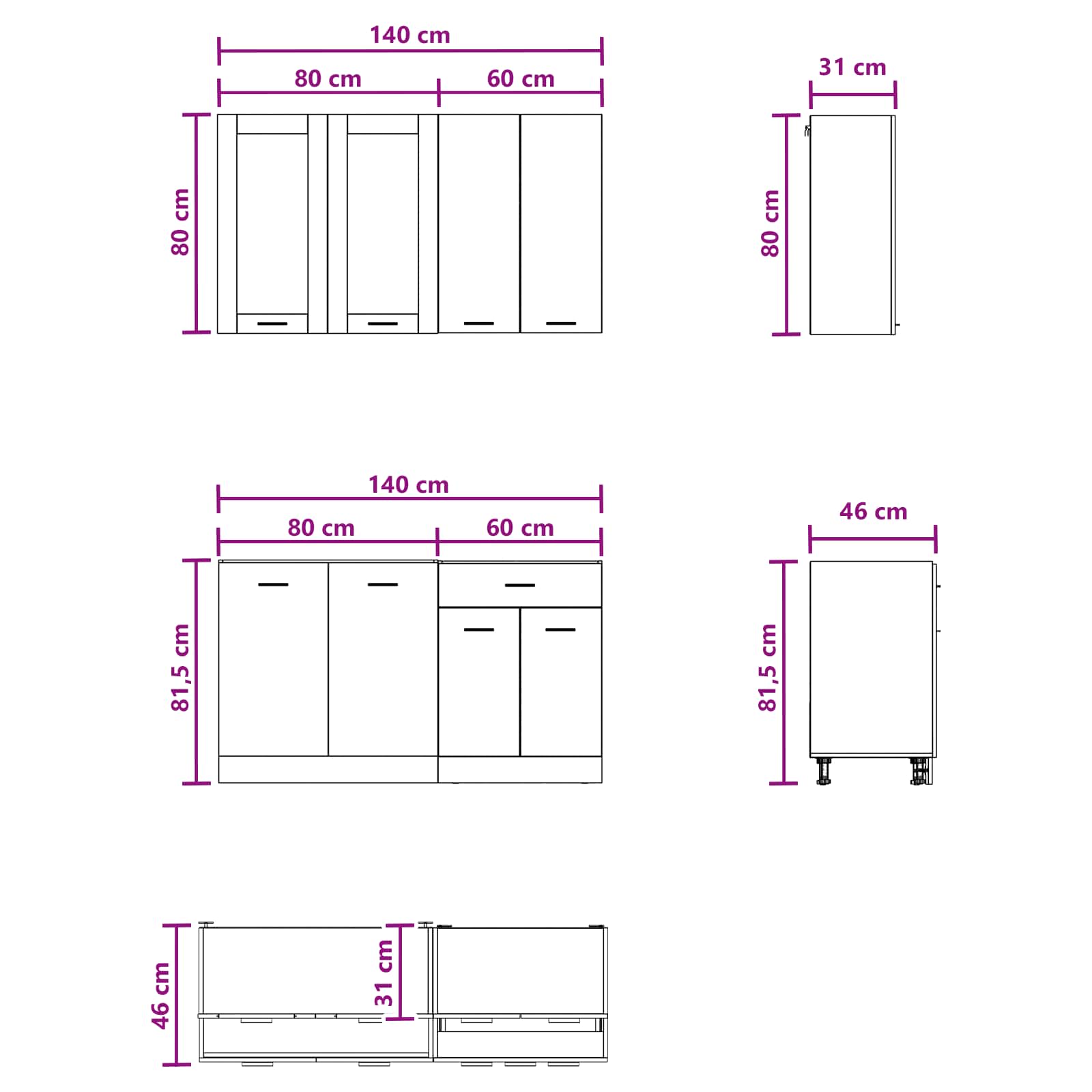 Kitchen Unit LYON 4 pcs Black Oak Engineered Wood