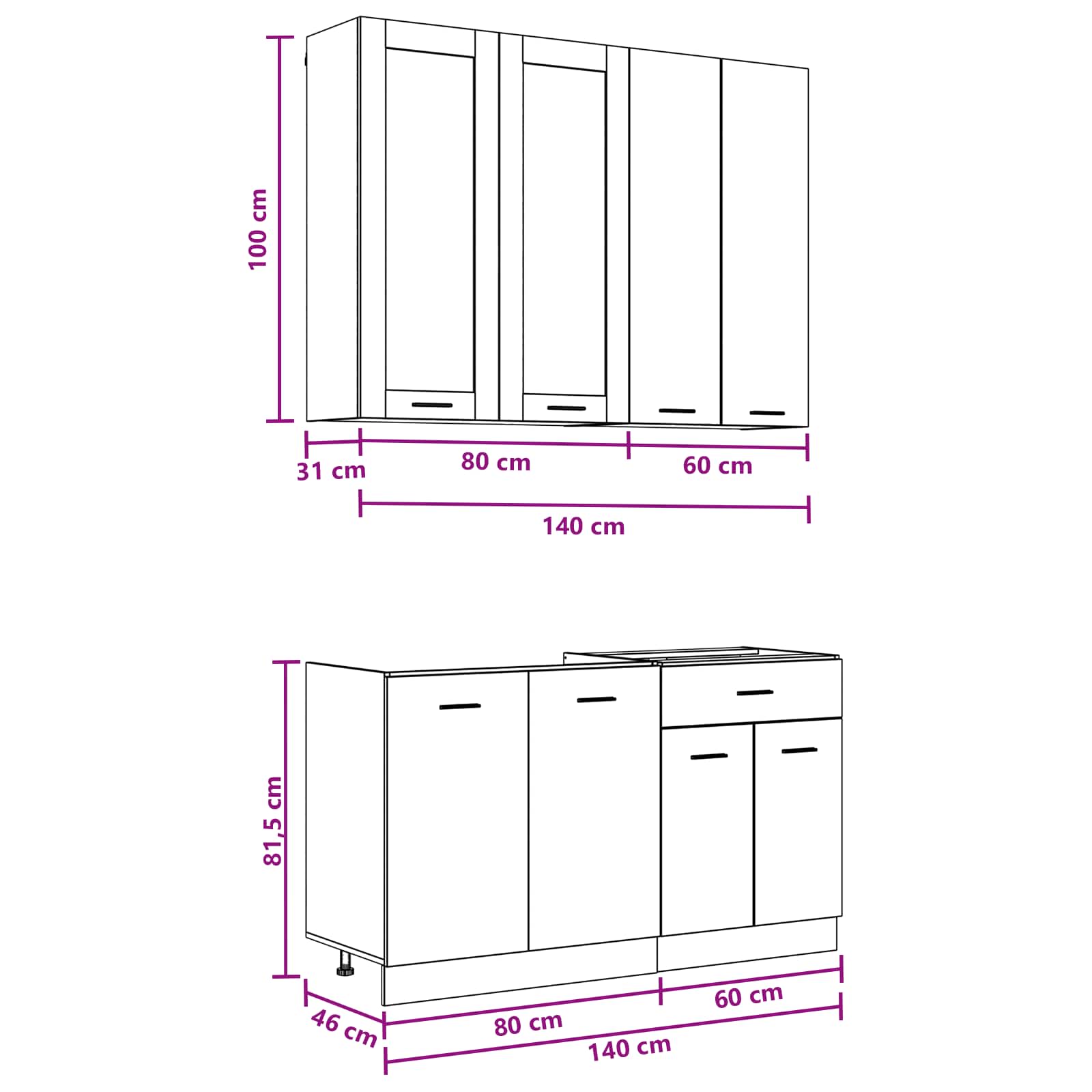 Kitchen Unit LYON 4 pcs White Engineered Wood