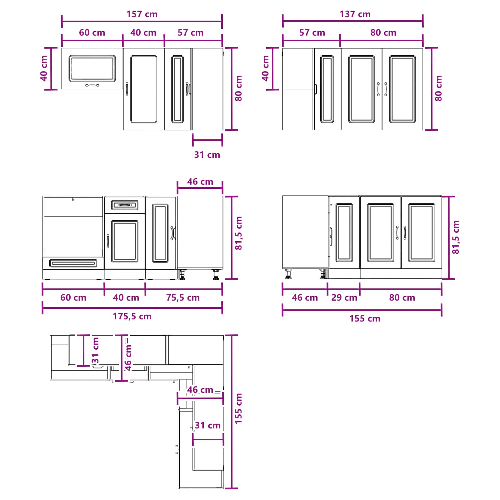 Kitchen Unit KALMAR 8 pcs Black Engineered Wood