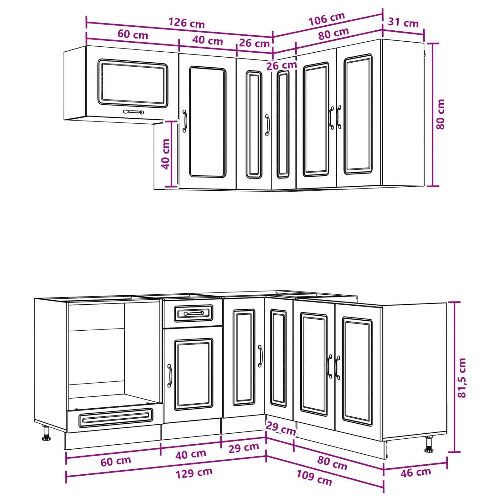 Kitchen Unit KALMAR 8 pcs Black Engineered Wood