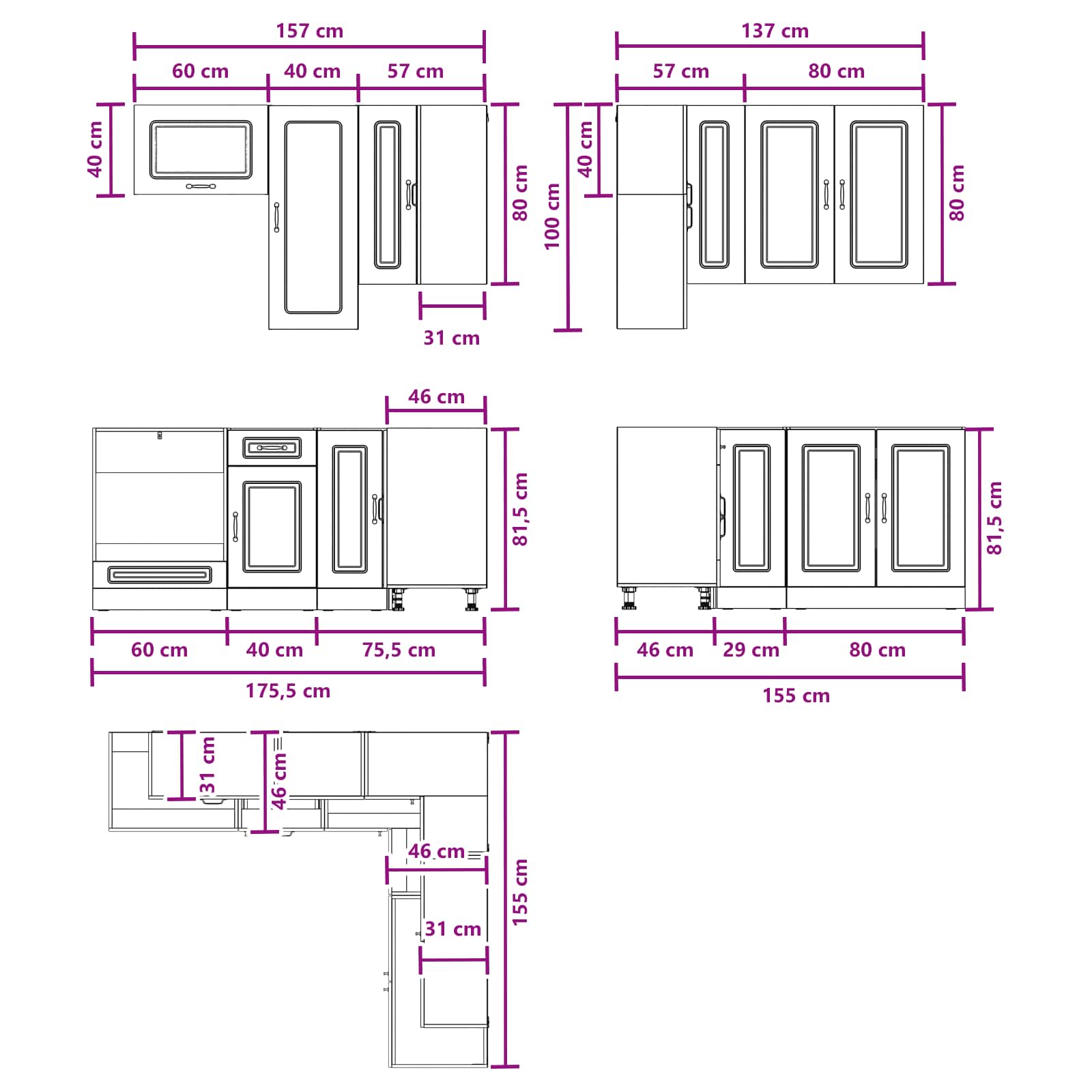 Kitchen Unit KALMAR 8 pcs Black Engineered Wood